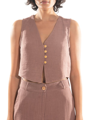 Load image into Gallery viewer, Coherent Mood Buttoned Gilet Brown
