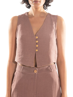Load image into Gallery viewer, Coherent Mood Buttoned Gilet Brown