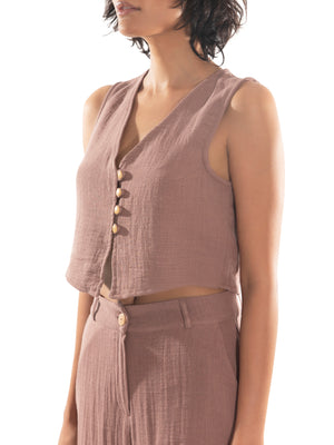 Load image into Gallery viewer, Coherent Mood Buttoned Gilet Brown