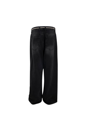 Load image into Gallery viewer, BLACK LOOSE FIT DENIM WITH ROPE TIE BELT