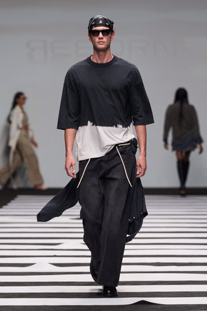 Load image into Gallery viewer, BLACK LOOSE FIT DENIM WITH ROPE TIE BELT