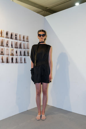 Load image into Gallery viewer, BLACK DRAPED DRESS