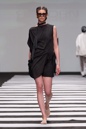 Load image into Gallery viewer, BLACK DRAPED DRESS