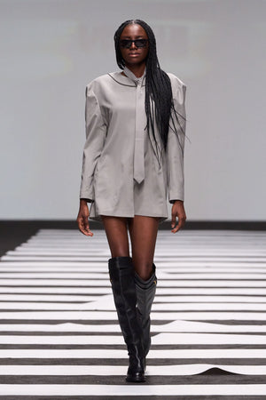 Load image into Gallery viewer, SHORT BLAZER-DRESS WITH NECK TIE