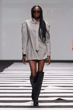 Load image into Gallery viewer, SHORT BLAZER-DRESS WITH NECK TIE