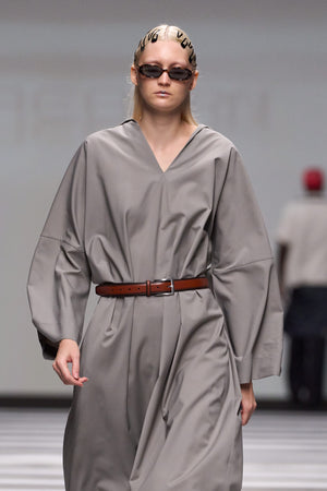 Load image into Gallery viewer, V-NECK LOOSE FIT DRESS WITH SHIRT SLEEVES DETAILS