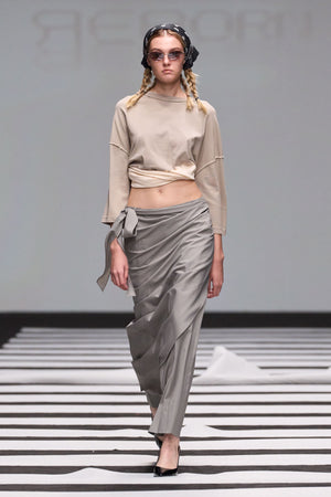 Load image into Gallery viewer, LOOSE FIT TROUSERS WITH WRAP-AROUND SKIRT