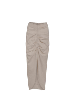 Load image into Gallery viewer, NOTCHED COLLAR WRAP AROUND TOP WITH FRONT DRAPED SKIRT