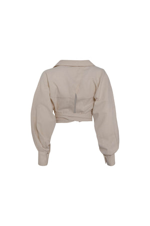 Load image into Gallery viewer, NOTCHED COLLAR WRAP AROUND TOP WITH FRONT DRAPED SKIRT