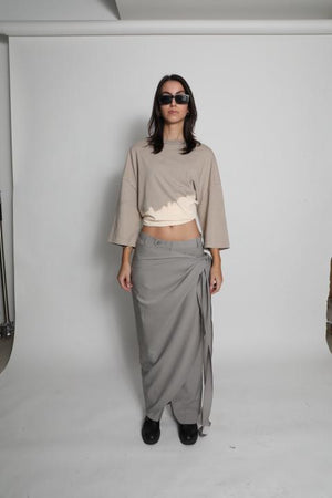 Load image into Gallery viewer, LOOSE FIT TROUSERS WITH WRAP-AROUND SKIRT