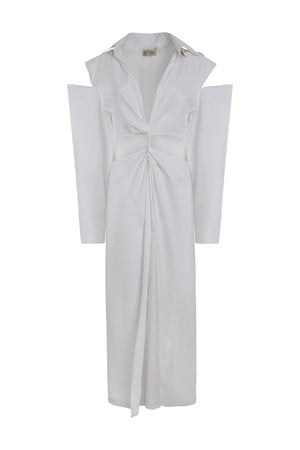 Load image into Gallery viewer, COLD SHOULDERS LONG TOP WITH TWISTED WAIST AND DETACHABLE HOODIE