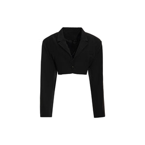 Load image into Gallery viewer, BLACK NOTCHED COLLAR CROP BLAZER
