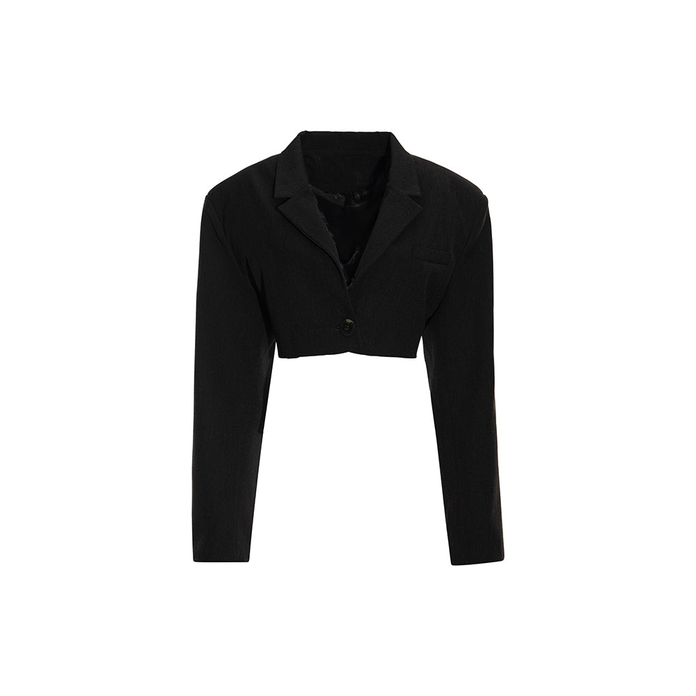 BLACK NOTCHED COLLAR CROP BLAZER