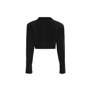 Load image into Gallery viewer, BLACK NOTCHED COLLAR CROP BLAZER
