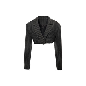 Load image into Gallery viewer, DARK GREY NOTCHED COLLAR CROP BLAZER WITH STRIPES
