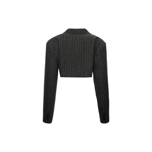 Load image into Gallery viewer, DARK GREY NOTCHED COLLAR CROP BLAZER WITH STRIPES
