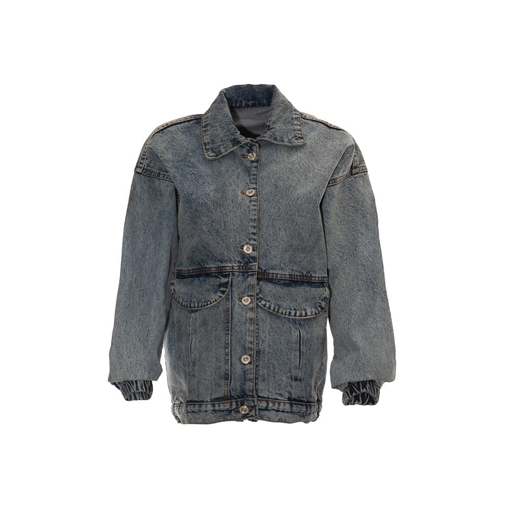 DENIM JACKET WITH OVERSIZED PLEATED POCKETS