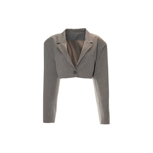 Load image into Gallery viewer, LIGHT GREY NOTCHED COLLAR CROP BLAZER
