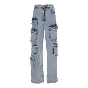 Load image into Gallery viewer, LIGHT DENIM CARGO PANTS
