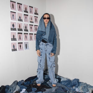 Load image into Gallery viewer, DENIM JACKET WITH COLLAR BAND
