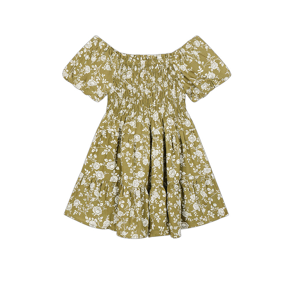 Girls mustard floral dress