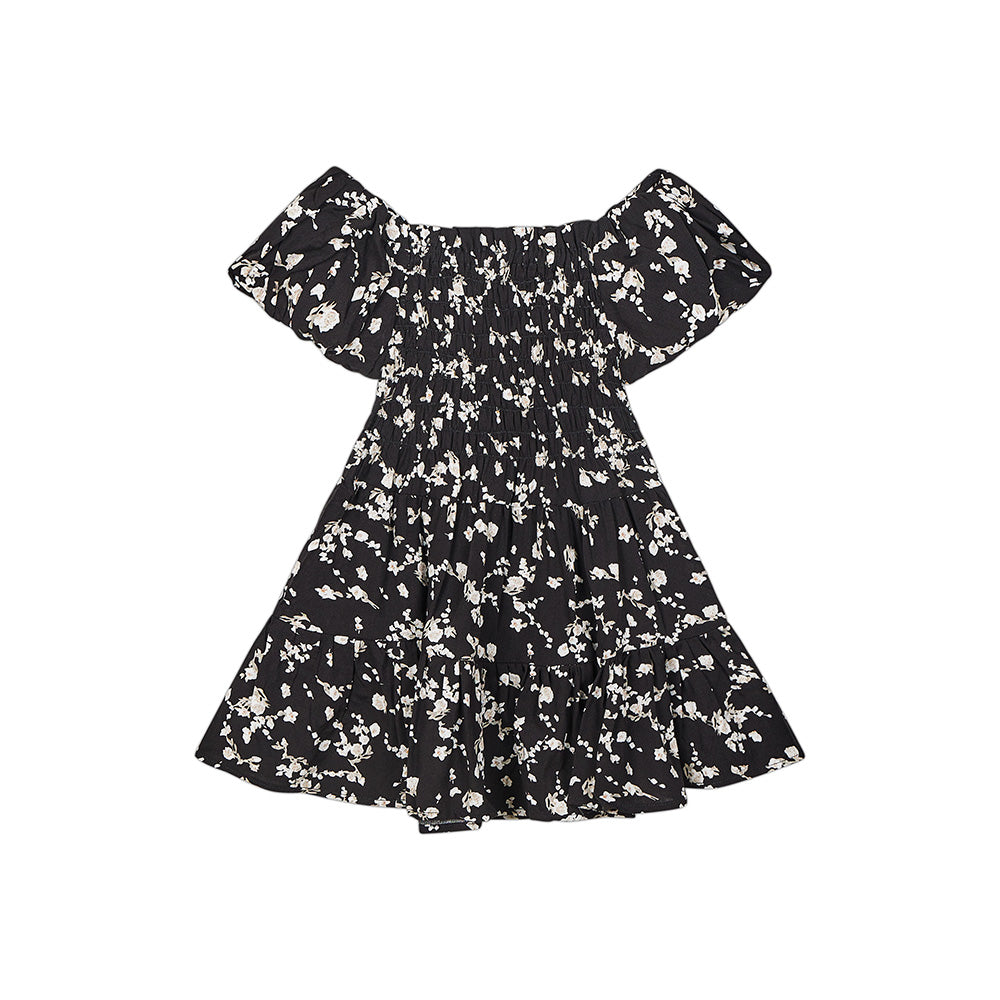 Girls black floral dress