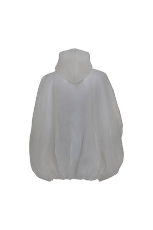 Load image into Gallery viewer, HIGH NECK BALLOON TOP WITH ATTACHED HOODIE PAIED WITH A BRA
