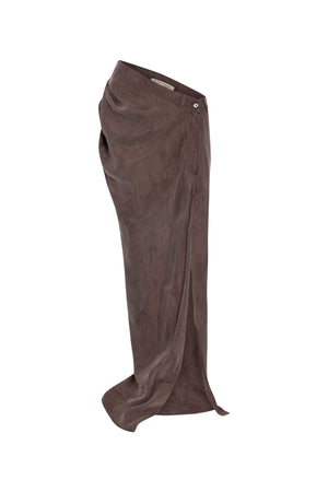 Load image into Gallery viewer, BROWN DRAPED SKIRT WITH SIDE OPENING
