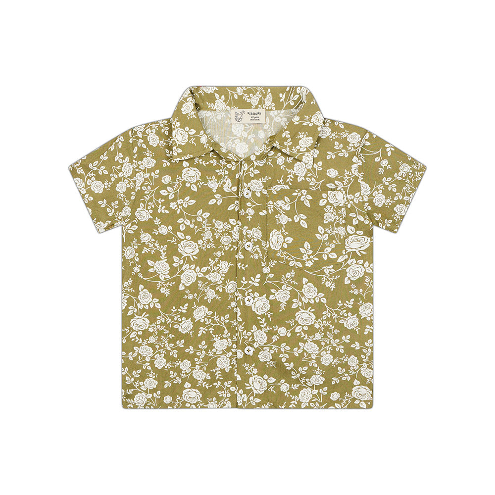 Boy's button mustard floral shirt